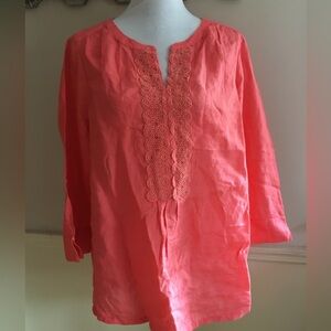 Lands End Coral Women's Top with Crochet Lace Detail Sz16